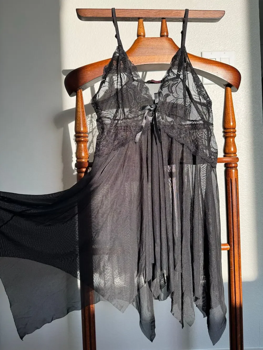 Aviclove Black Lace Babydoll Chemise Nightgown Sheer Lingerie Sleepwear M
